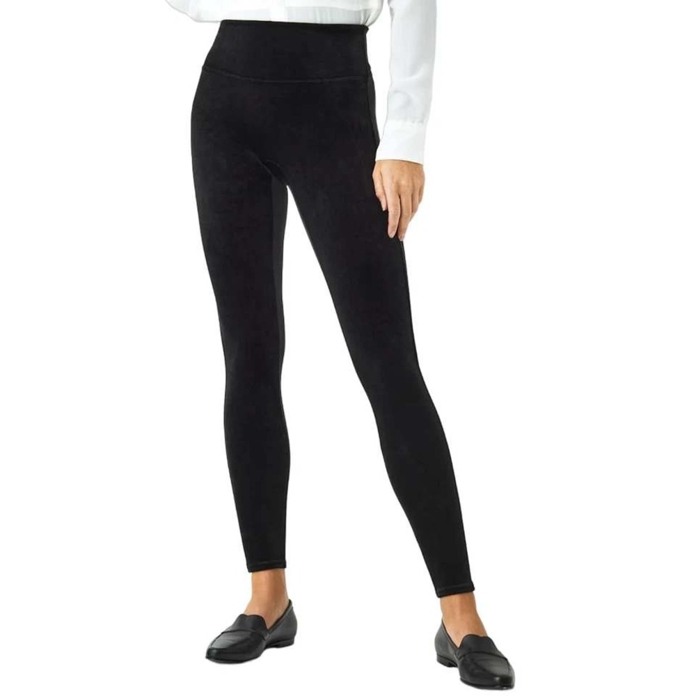 SPANX Black Velour Leggings‎ Womens Small High Waisted Stretch Shaping Pull On